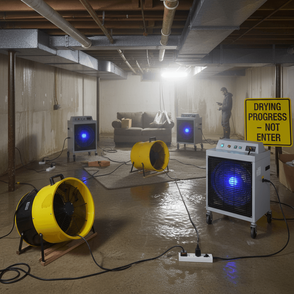 Flooded basement cleanup