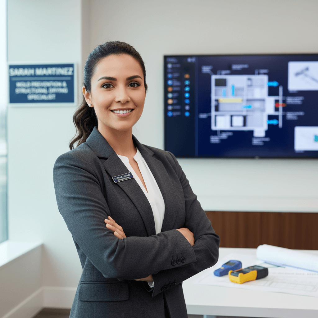 Sarah Martinez, Mold Prevention & Structural Drying Specialist, in a professional office setting