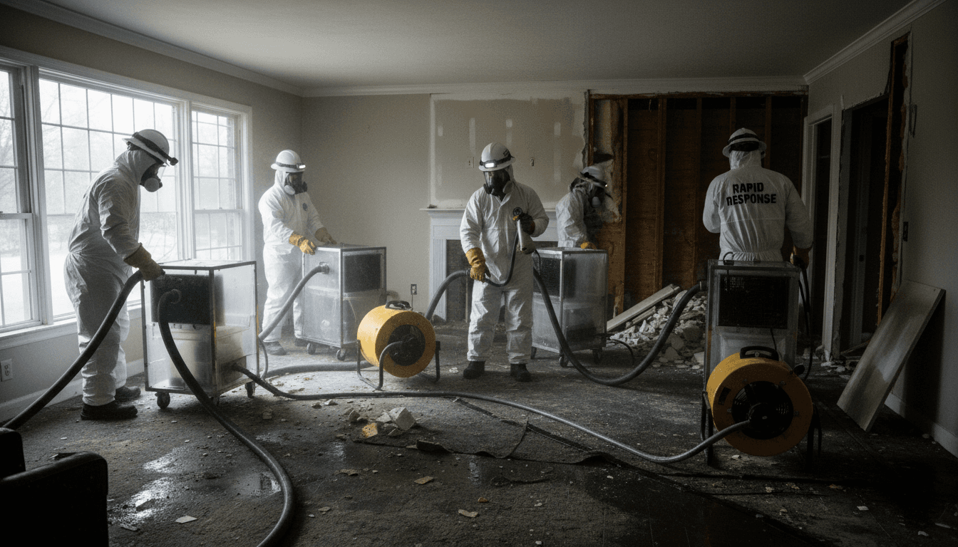 Water extraction equipment being used during emergency water damage response