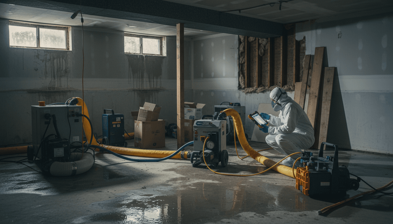 Professional restoration equipment and supplies ready for emergency response